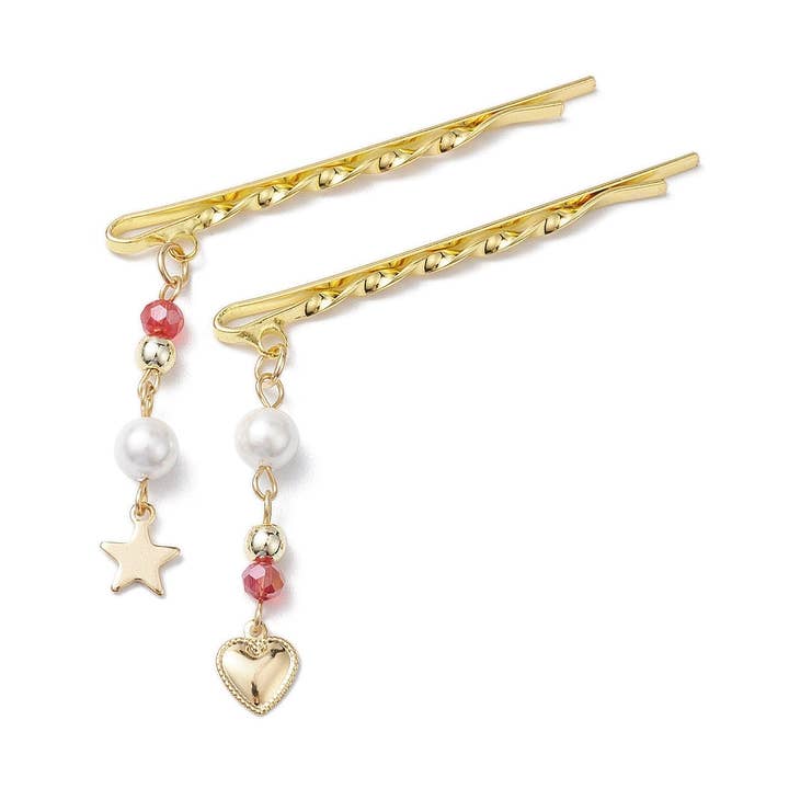 The Charm Bar Company - Wholesale Bobby pin – Women’s - Gold Star & Heart with Pearl Bobby Pin Assorted | Set1