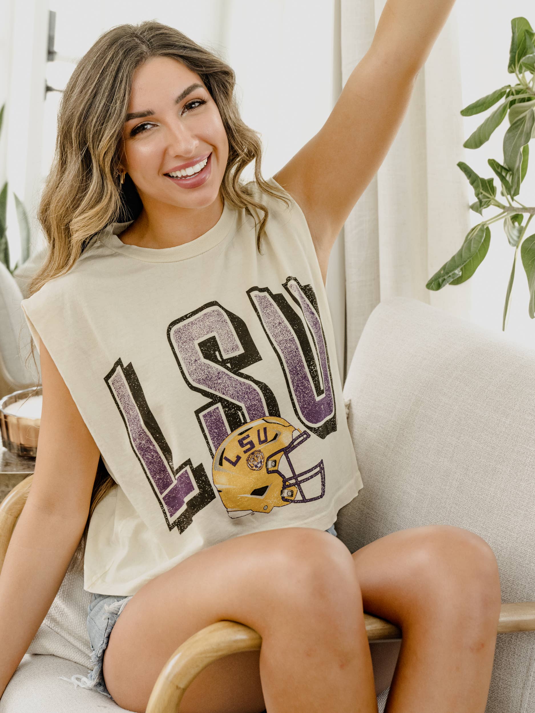 LivyLu - Wholesale Tank Top - Women's - LSU Louisiana State Tigers Helmet Fade Off White Tank