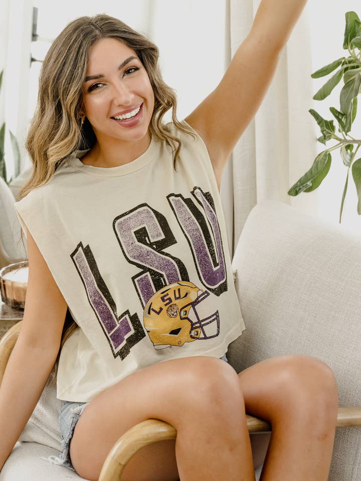 LivyLu - Wholesale Tank Top - Women's - LSU Louisiana State Tigers Helmet Fade Off White Tank0