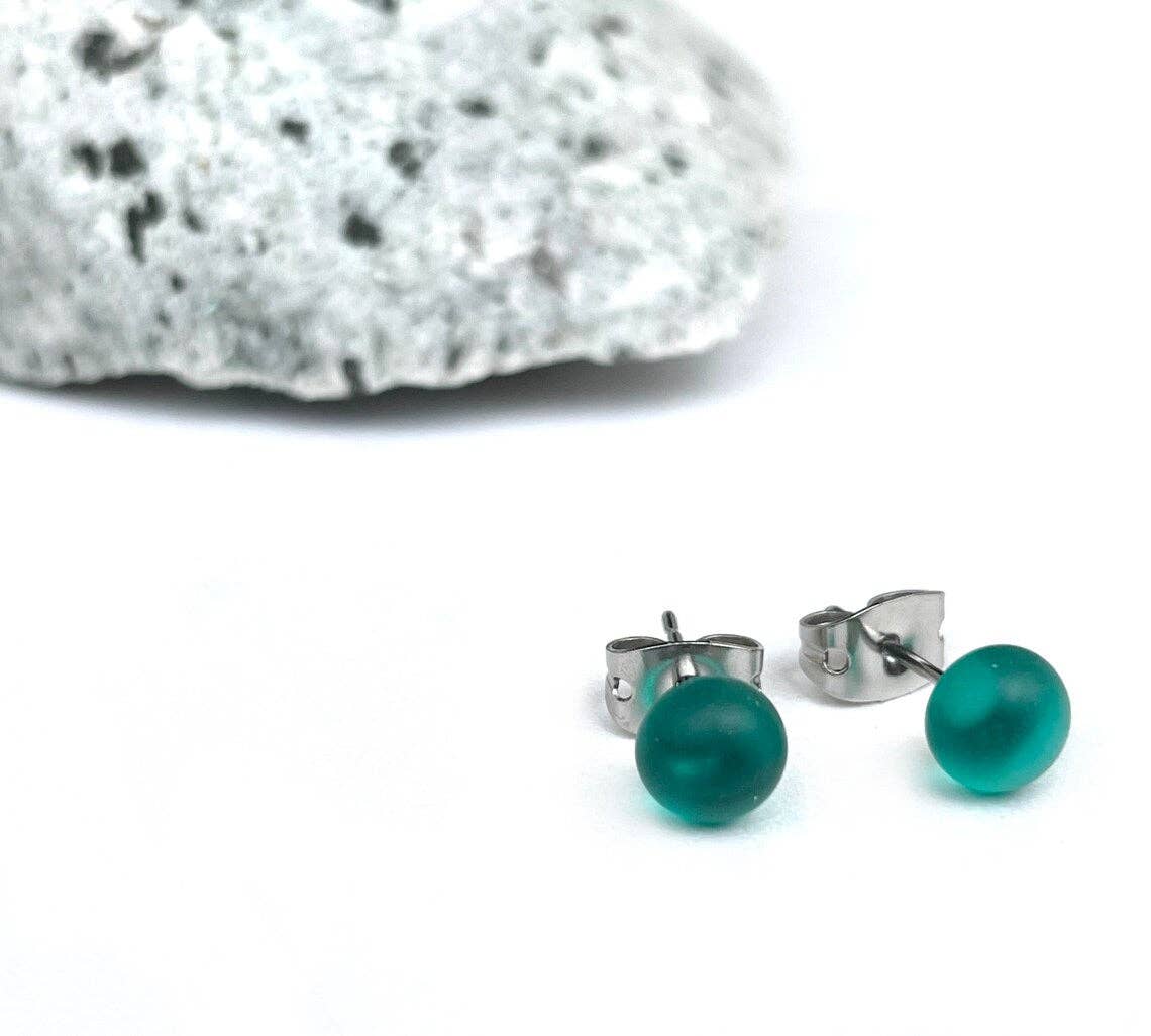 Flame Work Designs - Glass Jewelry - Wholesale Stud/Post Earrings - Sea Glass Jewelry - Teal Glass Stud Earrings2