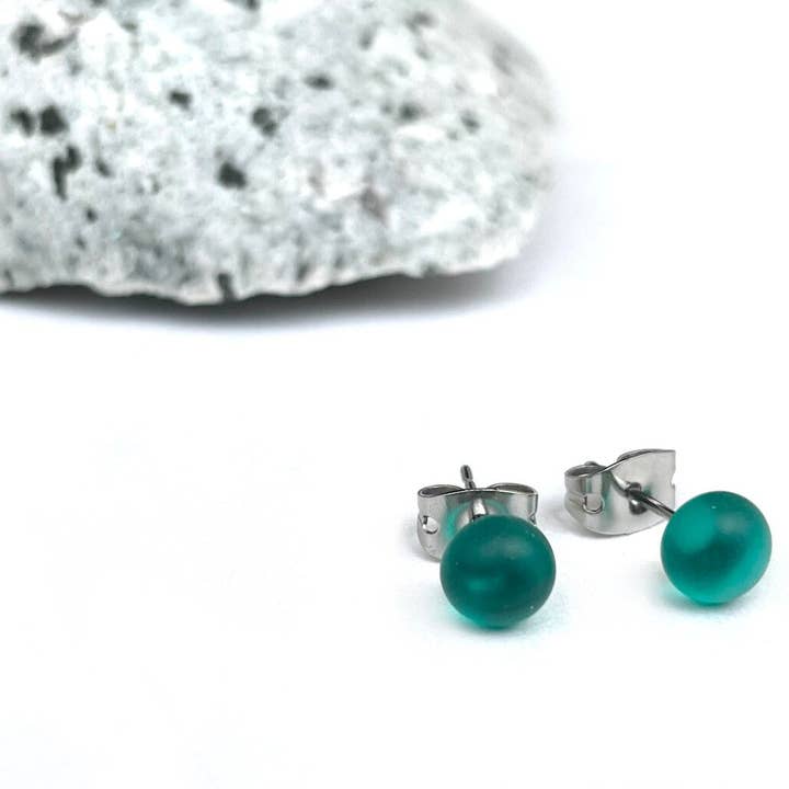 Flame Work Designs - Glass Jewelry - Wholesale Stud/Post Earrings - Sea Glass Jewelry - Teal Glass Stud Earrings2