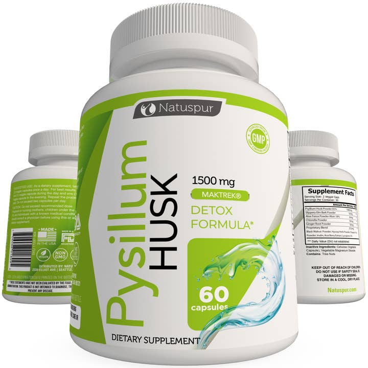 Natuspur – Suplemento/vitamina oral por atacado – Psyllium Husk - Cápsulas de suplemento de fibra Max Detox