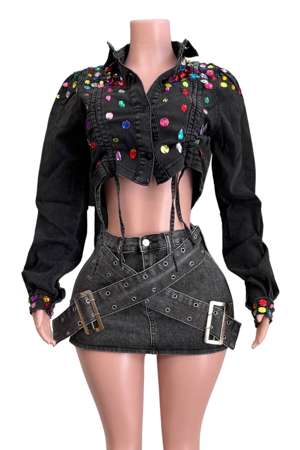 NEWGENS - Vendita all'ingrosso Giacca di jeans - Donna - Giacca di jeans con coulisse e strass NT1048A5