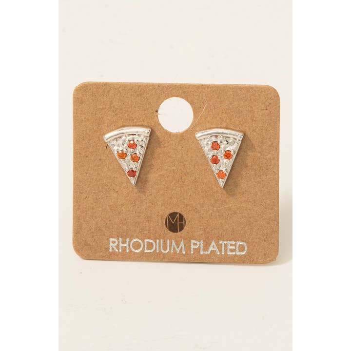 Fame Accessories - Wholesale Stud/Post Earrings - Gold Dipped Cz Pave Pizza Stud Earrings