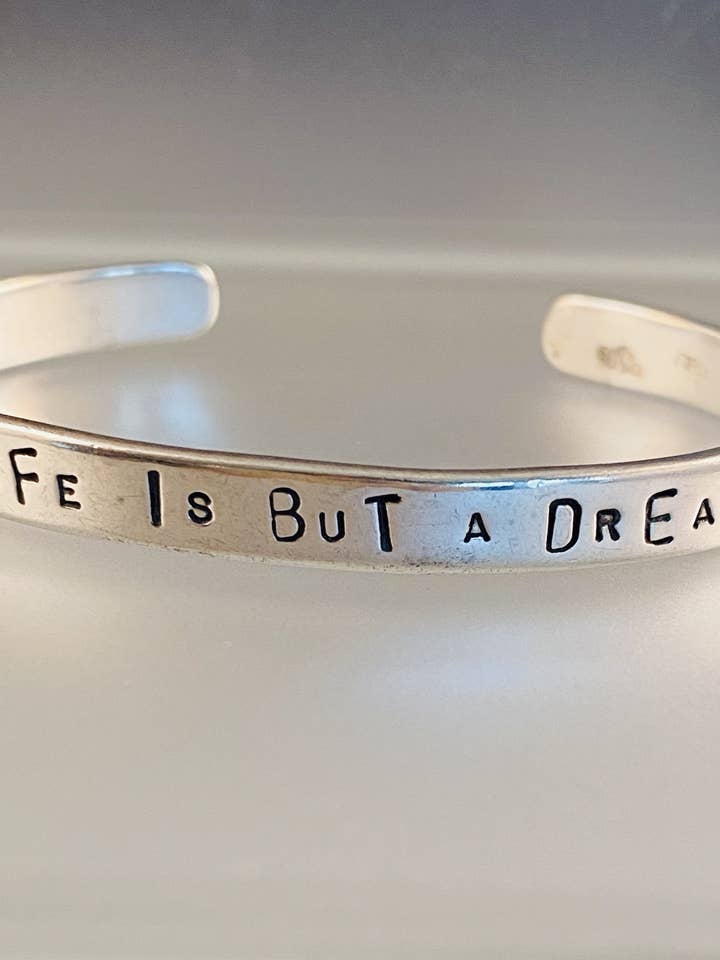 Bracelet manchette en argent sterling Life is but a Dream pour la vente par GK Designs