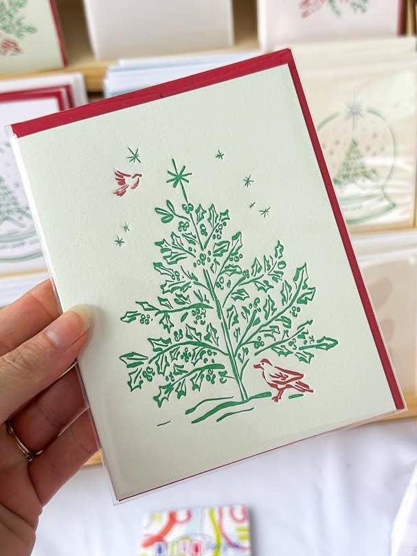 Holiday Cardinal - Letterpress Christmas Card for wholesale by Moriah Creates