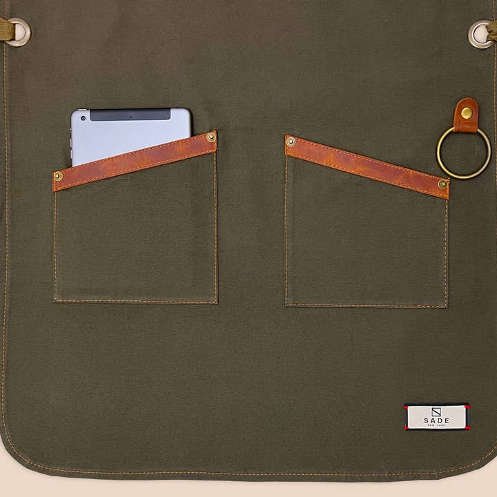 Green Apron For Men and Women | Personalized | Leather Straps for wholesale on Faire