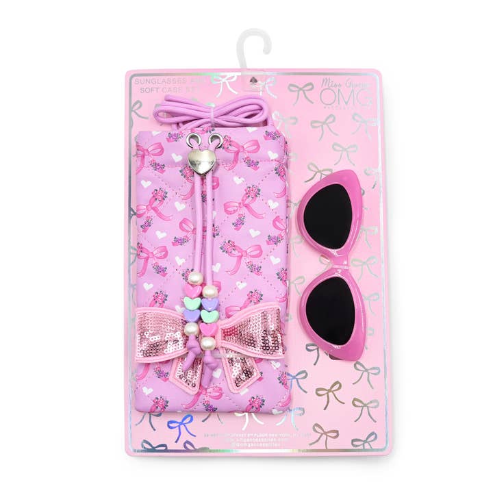 Bow Floral Printed Drawstring Case and Sunglasses for wholesale by OMG Accessories