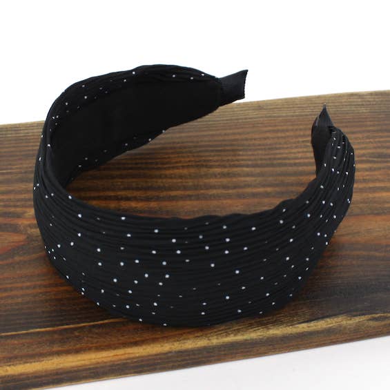 HR25034 Handmade Dot Pattern Crinkle Fabric Wide Headband for wholesale by Pretty Persuasions