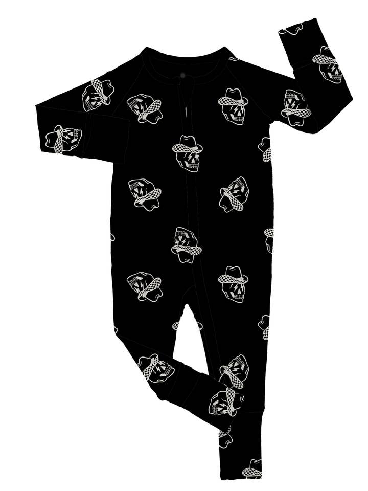 Cowboy Skull | Black Bamboo Romper for wholesale by One Little Love Co