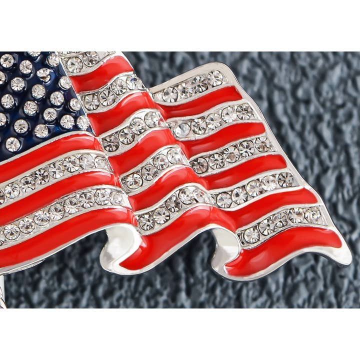 AK Brand - Wholesale Brooch - America USA Patriotic Crystal Rhinestone Waving Flag Brooch