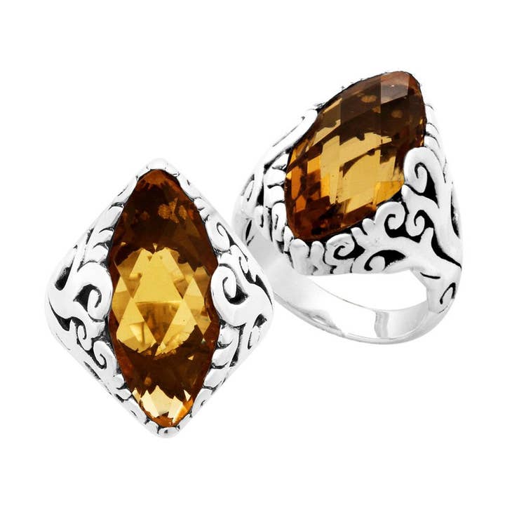 AR-8035-CT Sterling sølv citrin kvarts marquise formet ring med balinesisk design håndlavet i Indonesien for engroshandel hos Bali Designs
