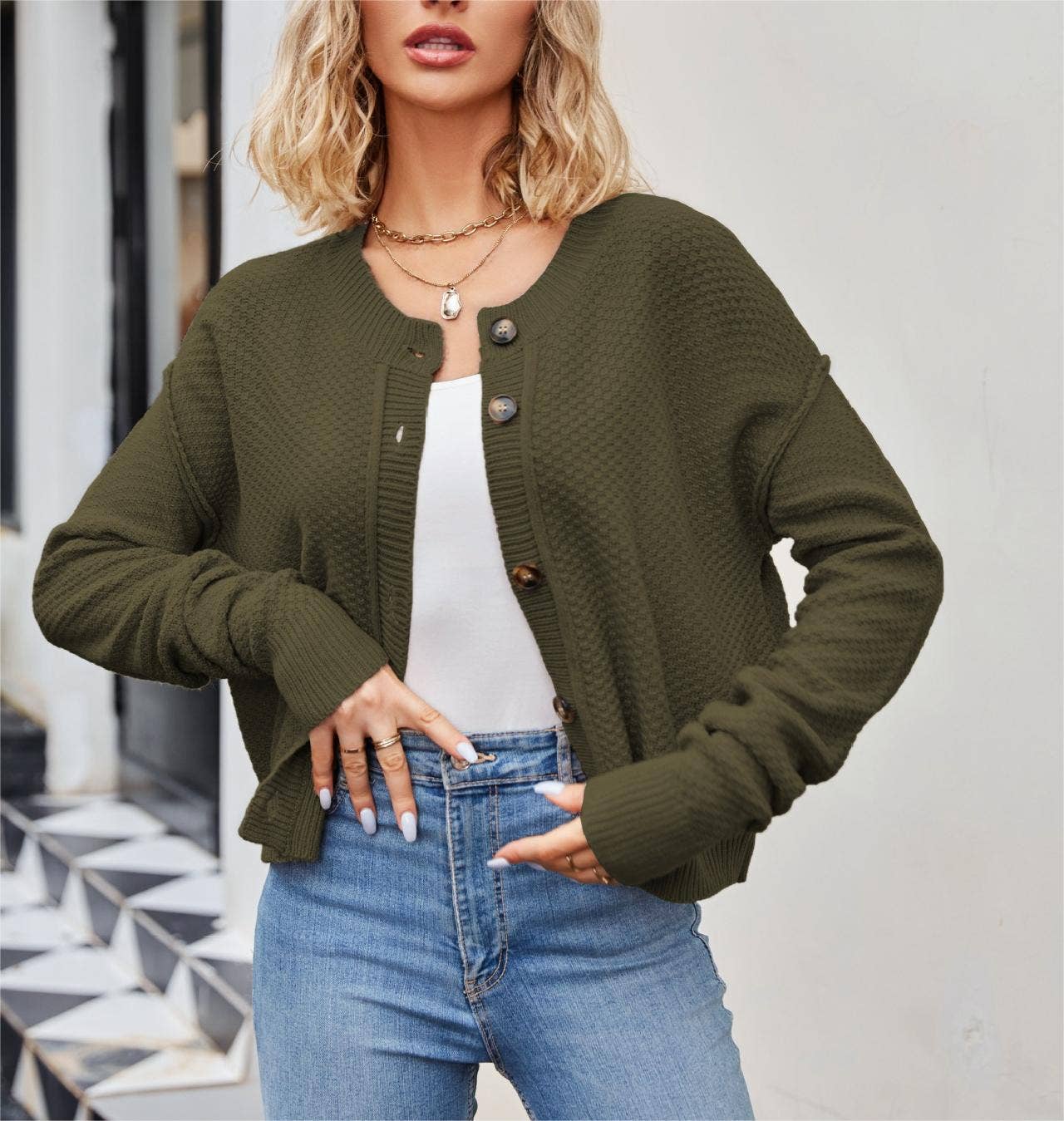 HIDDENBRAND - Wholesale Cardigan - Women's - Vintage Single-Breasted Button-Knit Cardigan9