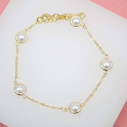 Pearl Rolo Chain Armband (I104) för wholesale av MIA Jewelry