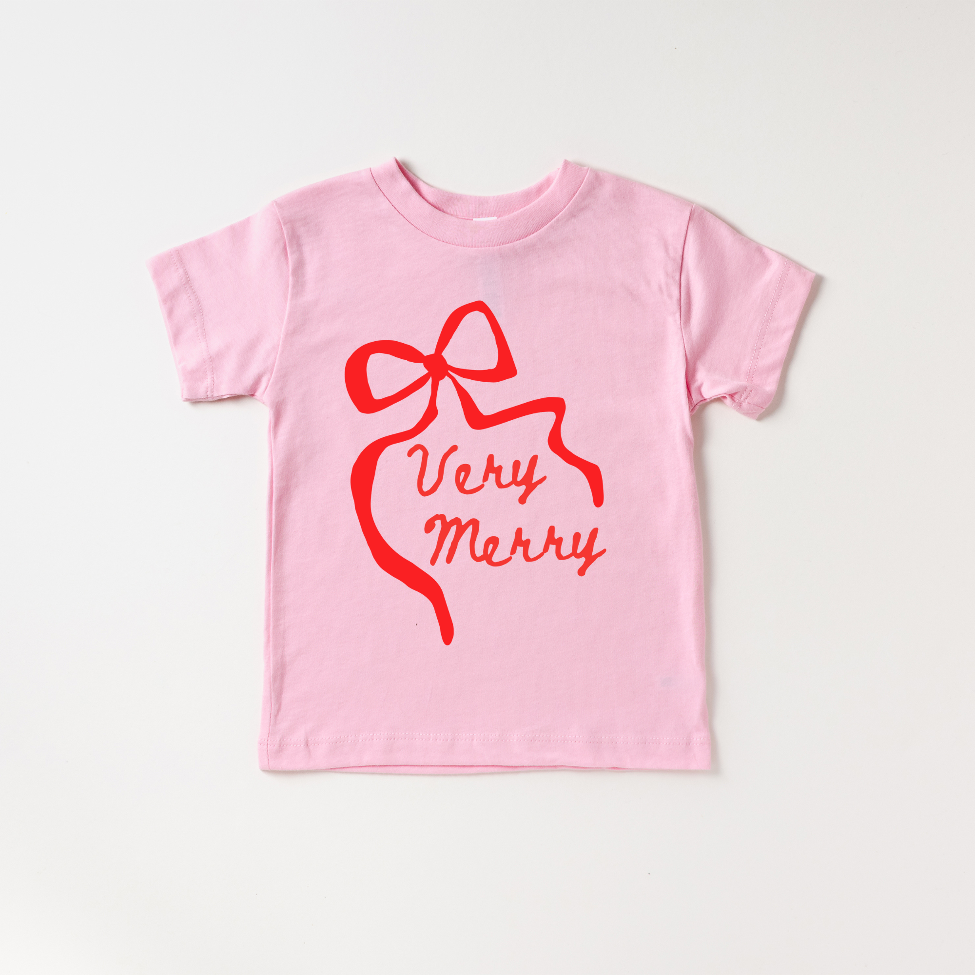 Benny & Ray Apparel - Wholesale Screen Printed T-Shirt - Kids - Very Merry Santa Claus Merry and Bright Bow Christmas Shirt 1