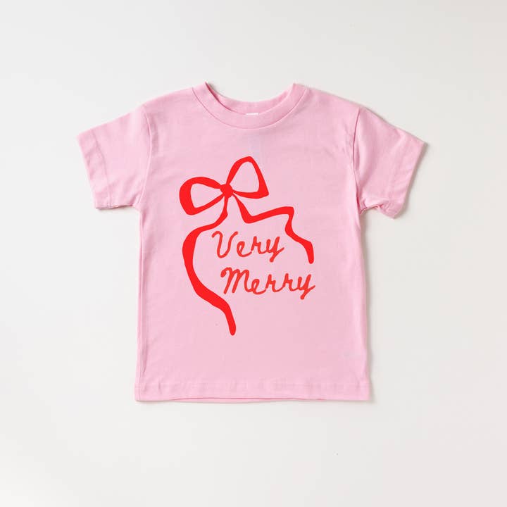 Benny & Ray Apparel - Wholesale Screen Printed T-Shirt - Kids - Very Merry Santa Claus Merry and Bright Bow Christmas Shirt 1