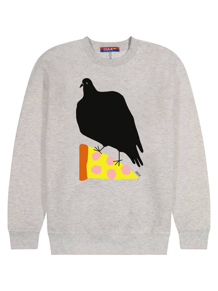 Crewneck Crème Chiné Pizza Pigeon par Orlie K. pour la vente par Culk