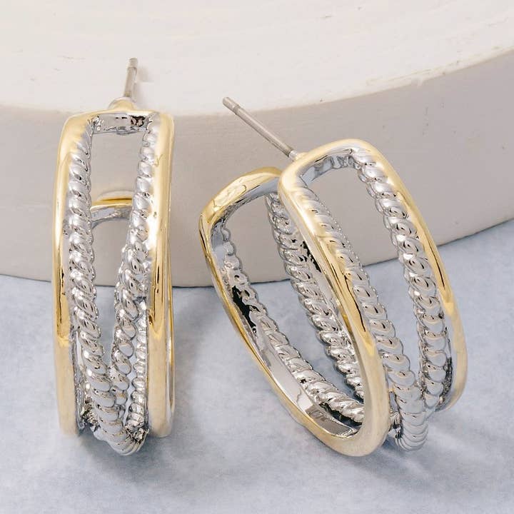 Guldbelagte tofarvede lagdelte hoop-øreringe for engroshandel hos Fame Accessories