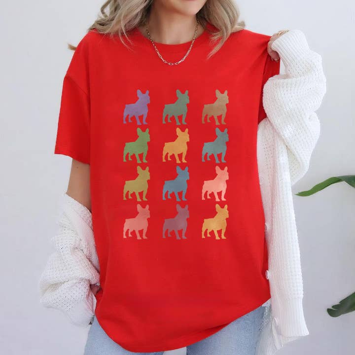 Vivtrek - Wholesale Screen Printed T-Shirt - Women's - French Bulldog Shirt Cute Funny Dog Lover Vintage Tee 58