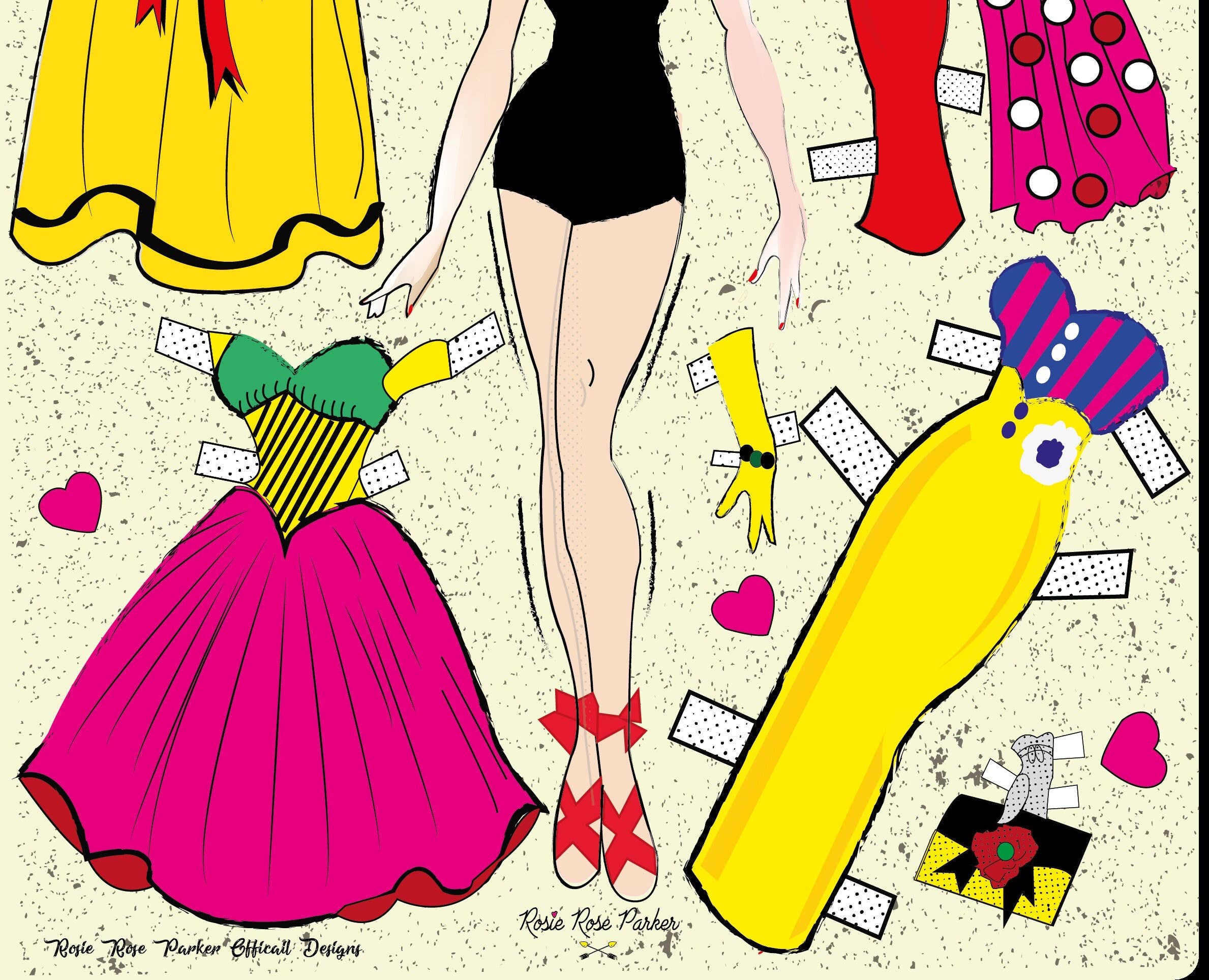 Rosie Rose Parker - Vente Affiche d'art - Impression poupée rétro découpée style mid-century des années 504