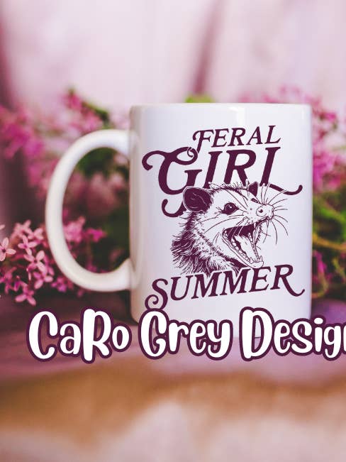 Feral Girl Summer Mug 15 oz doublesided cup possum for wholesale by CaRo Grey Designs