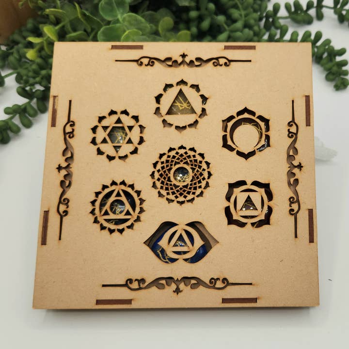 Meraki Gemstones – wholesale Spiritual stone/crystal – 7 Chakra Crystal Set, Heart Shape Stones-Chakra Symbols Box0