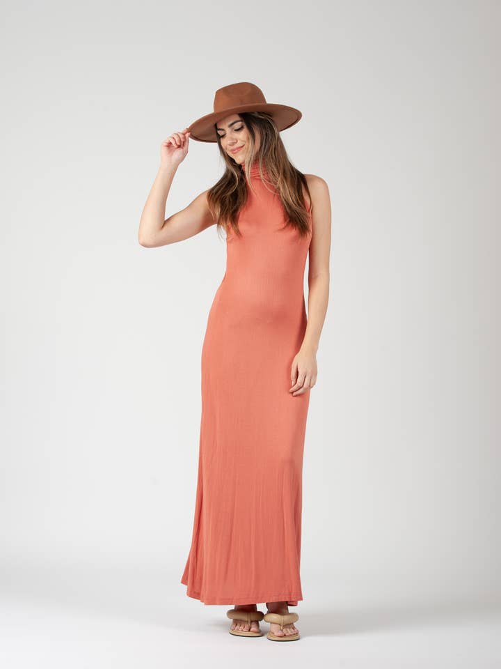 NYD3573D-BAJA KNIT BOHO MAXI DRESS-SUNSET for wholesale by Lucca Couture