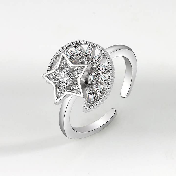 Perimade & Co. LLC – Großhandel Mehrsteinige Ringe – Moon Star Anxiety Fidget Spinner-Ring aus 925er-Sterlingsilber1
