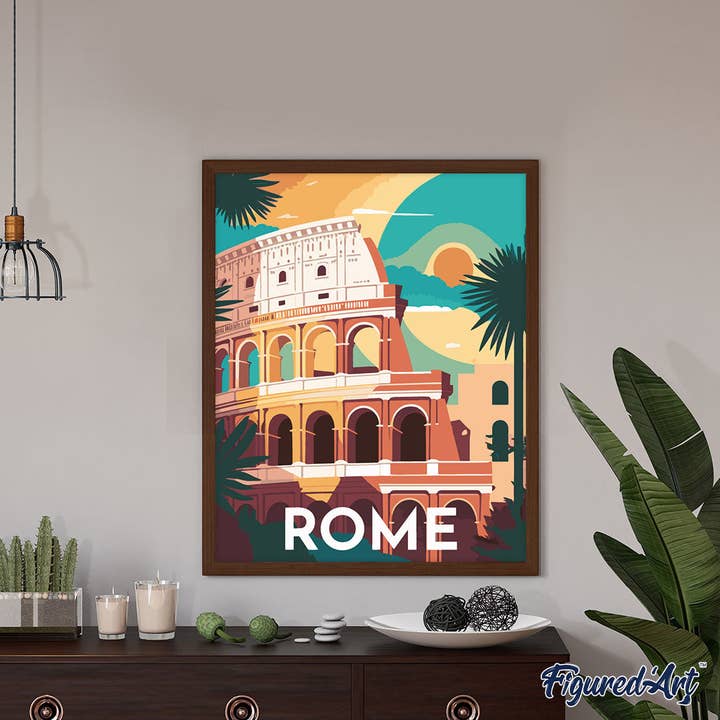 Figured'Art - Vendita all'ingrosso Kit per lavoretti fai da te - Poster vintage «Paint by Number» di Roma, tela arrotolata