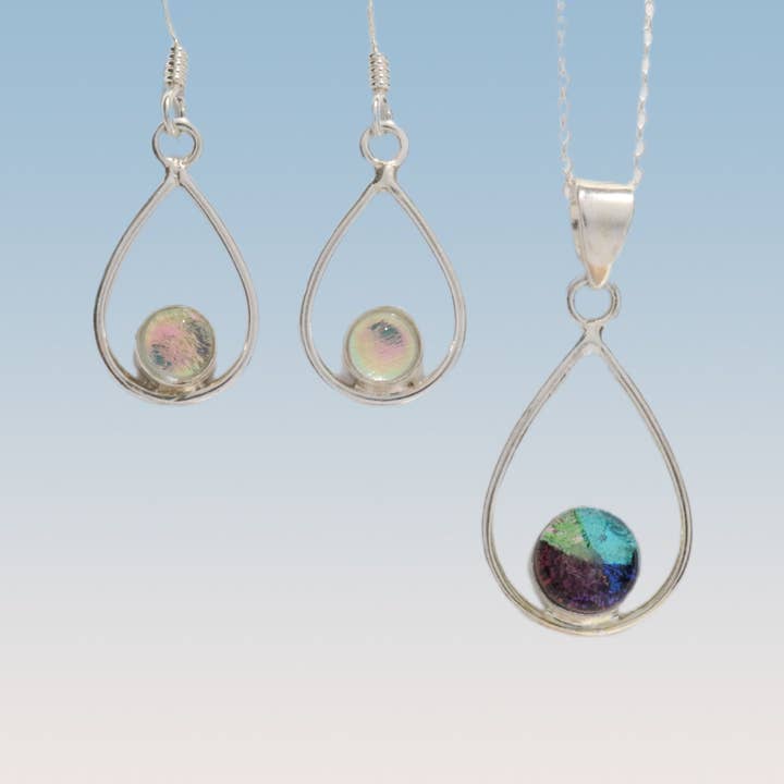 Classic Mix Dot Teardrop Pendant and Earrings for wholesale by Glimmer Glass Gifts