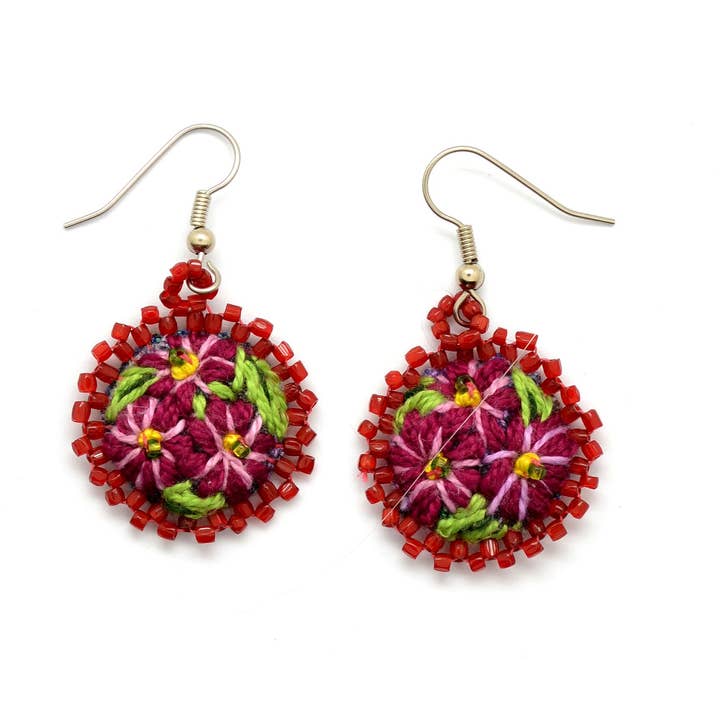 Dunitz & Company - Wholesale Dangle Earrings - Embroidered & Beaded Flower Earrings - Fair Trade Verified6