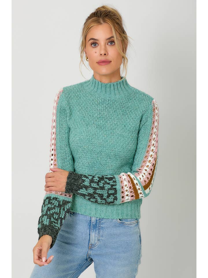 Mystree - Wholesale Knit Sweater - Women's - 20422 Mock Neck Sleeve Detail Sweater