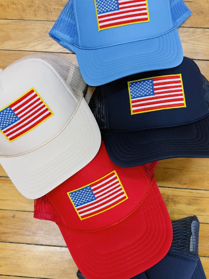 American Flag Patch Trucker Hat for wholesale by La Fête Goods