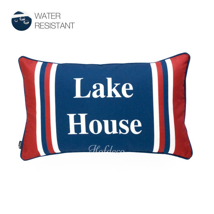 Lake House Utomhus Lumbar Kuddskydd, Ränder, Marinblå röd för wholesale av Hofdeco