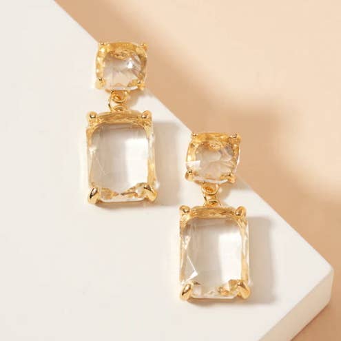 StarryNYC - Wholesale Dangle Earrings - Double Square Linked Crystal Glass Dangle Earrings23