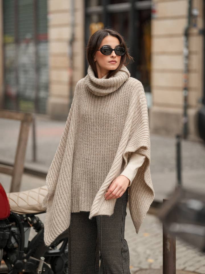 GUIMANOS - Wholesale Poncho – Women's - Knit Poncho with High Collar0