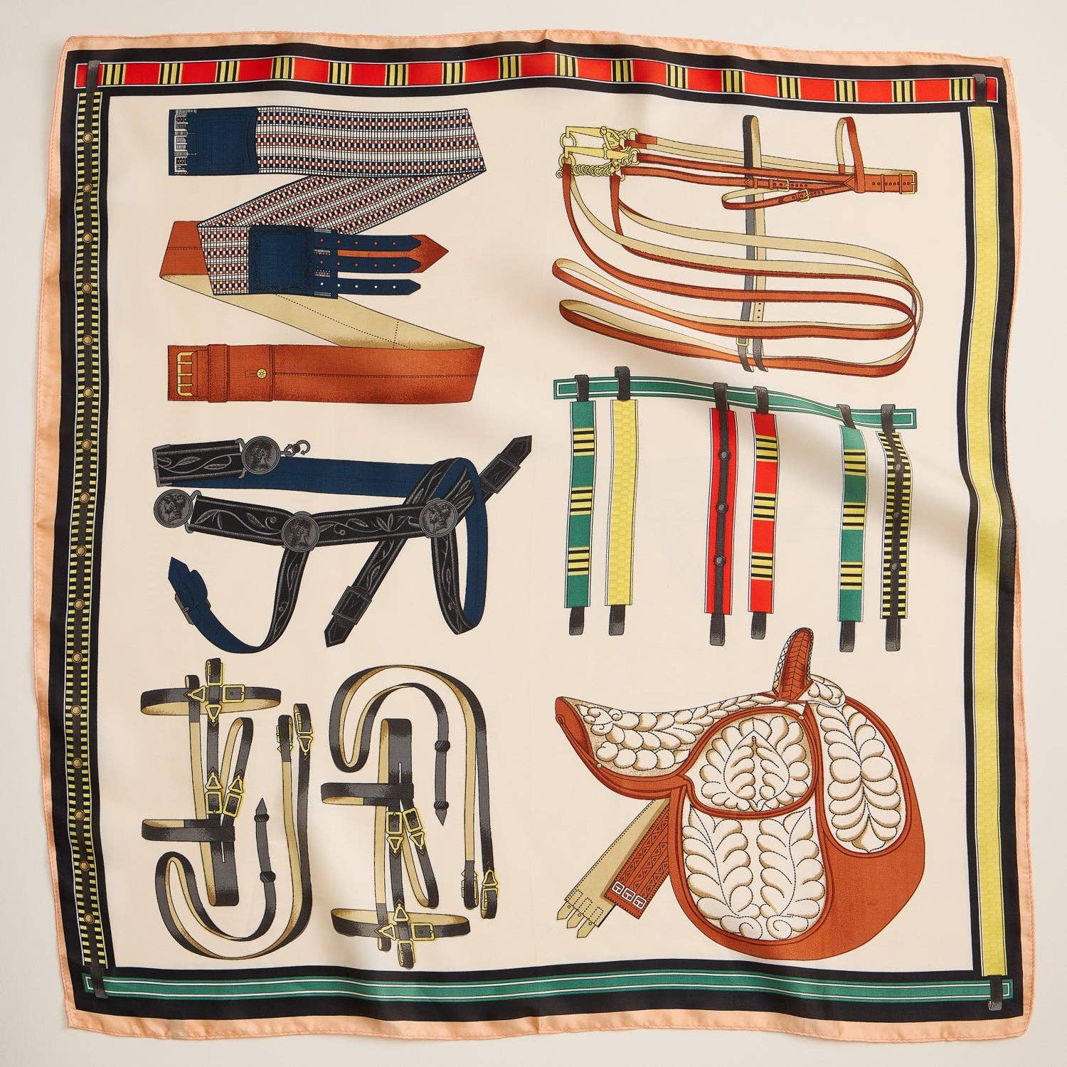 Frem - Wholesale Scarf - Women's - Silk Square Scarf with Equestrian Saddle & Tack Print3
