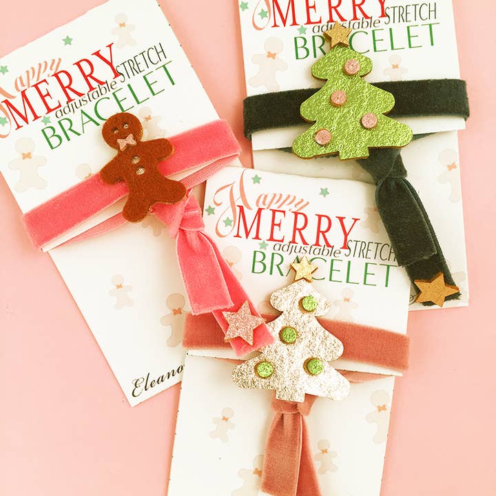 Eleanor Moss Studio - Vendita all'ingrosso Bracciale in tessuto/intrecciato - Braccialetto natalizio con albero verde felice1