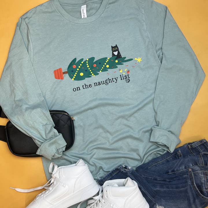 On The Naughty List | Cat Mom Long Sleeve Tee DP1191 for wholesale by The Dapper Paw