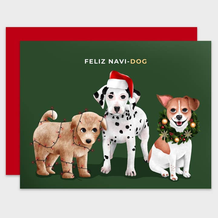 Feliz Navi Dog Christmas Card for wholesale by RachIllustrate