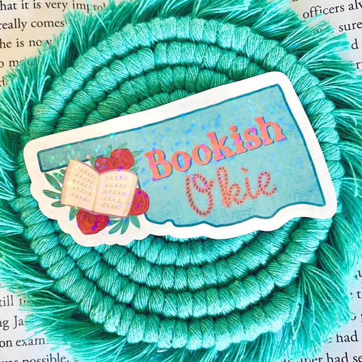 Bookish Okie Vinyl Sticker, Oklahoma Sticker for wholesale by Let's Jess Doodle