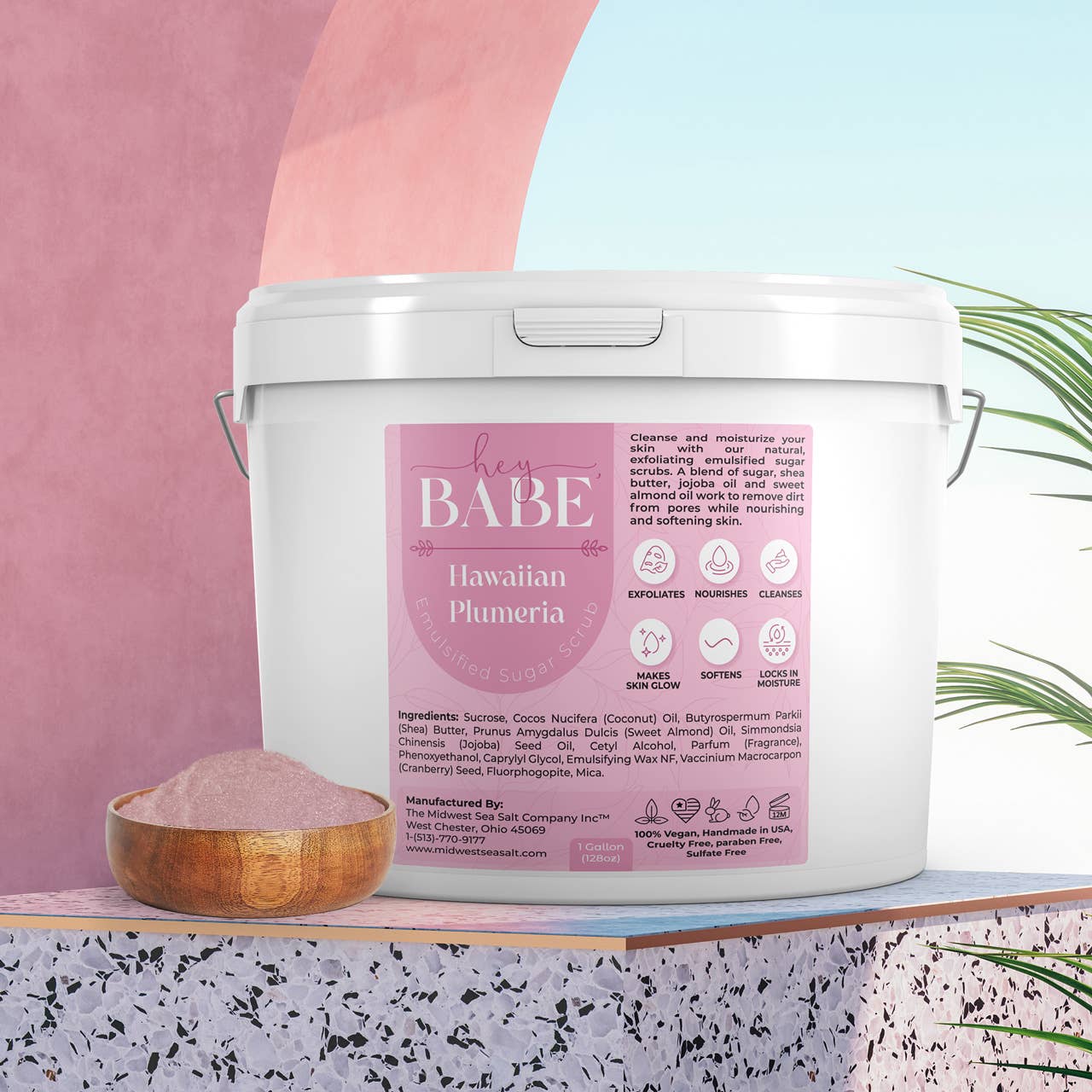 The Midwest Sea Salt Company – wholesale Kroppsskrubb/Exfoliant – Hej, Babe Emulsifierad Sockerskrubb för Kroppen - Hawaiiansk Plumeria3