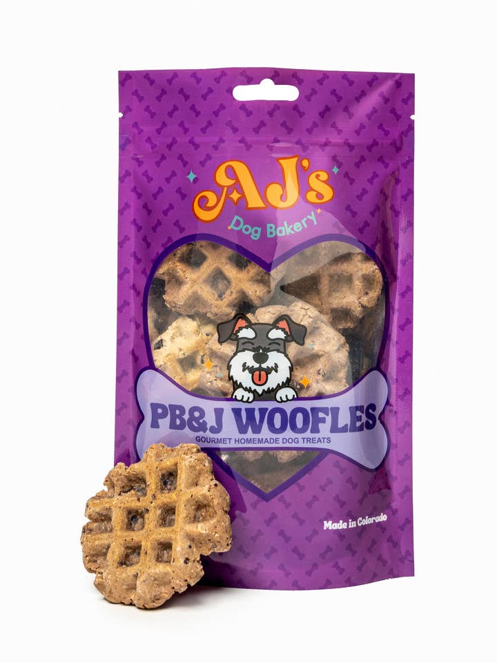 PB&J Woofles for wholesale by AJ's Dog Bakery