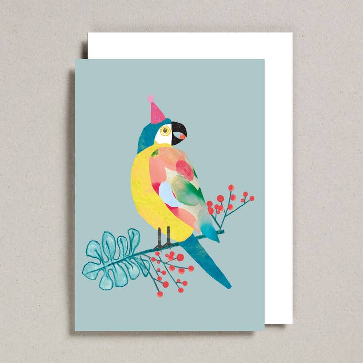 Celebration/Birthday/Everday Card - Parrot Wearing Fun Hat for wholesale by Lou Mills