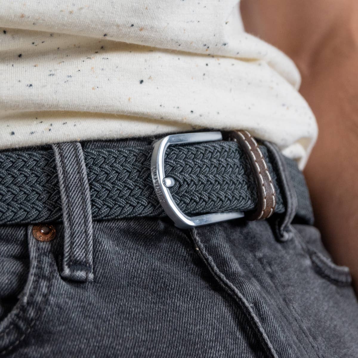 BILLYBELT - Wholesale Riem - Heren - Grijze elastische gevlochten riem van flanellen3