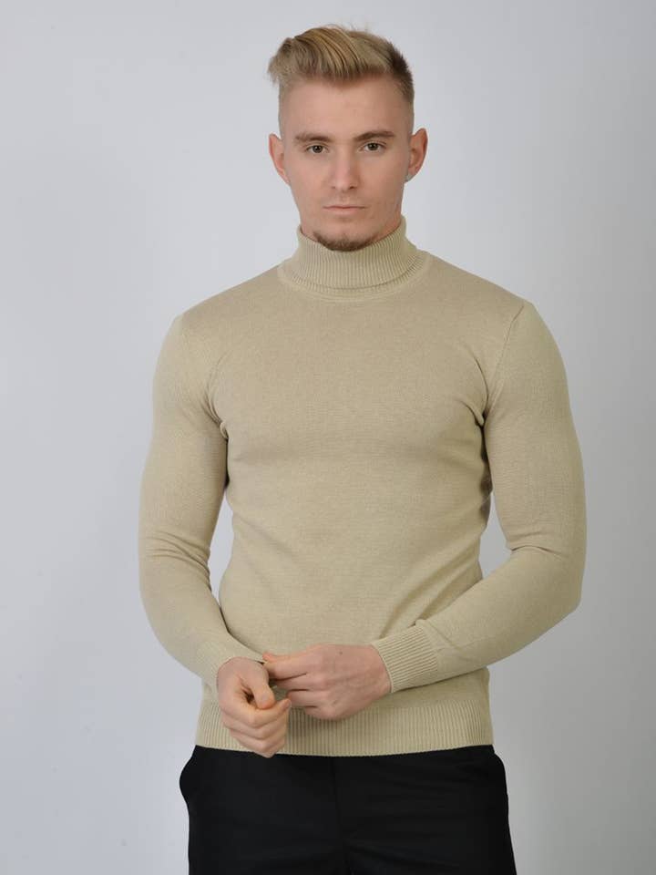 Aron Imani - Wholesale Knit Sweater - Men's - Slim fit Men's knitwear Turtleneck Made in Turkey Model 16