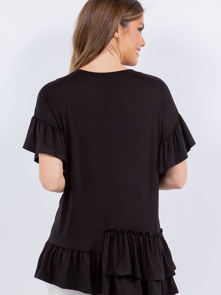 Celeste Clothing – Großhandel Tunika – Damen – ASYMMETRISCHES TOP IN ÜBERGRÖSSE MIT RÜSCHENÄRMELN -CT43825-PL5