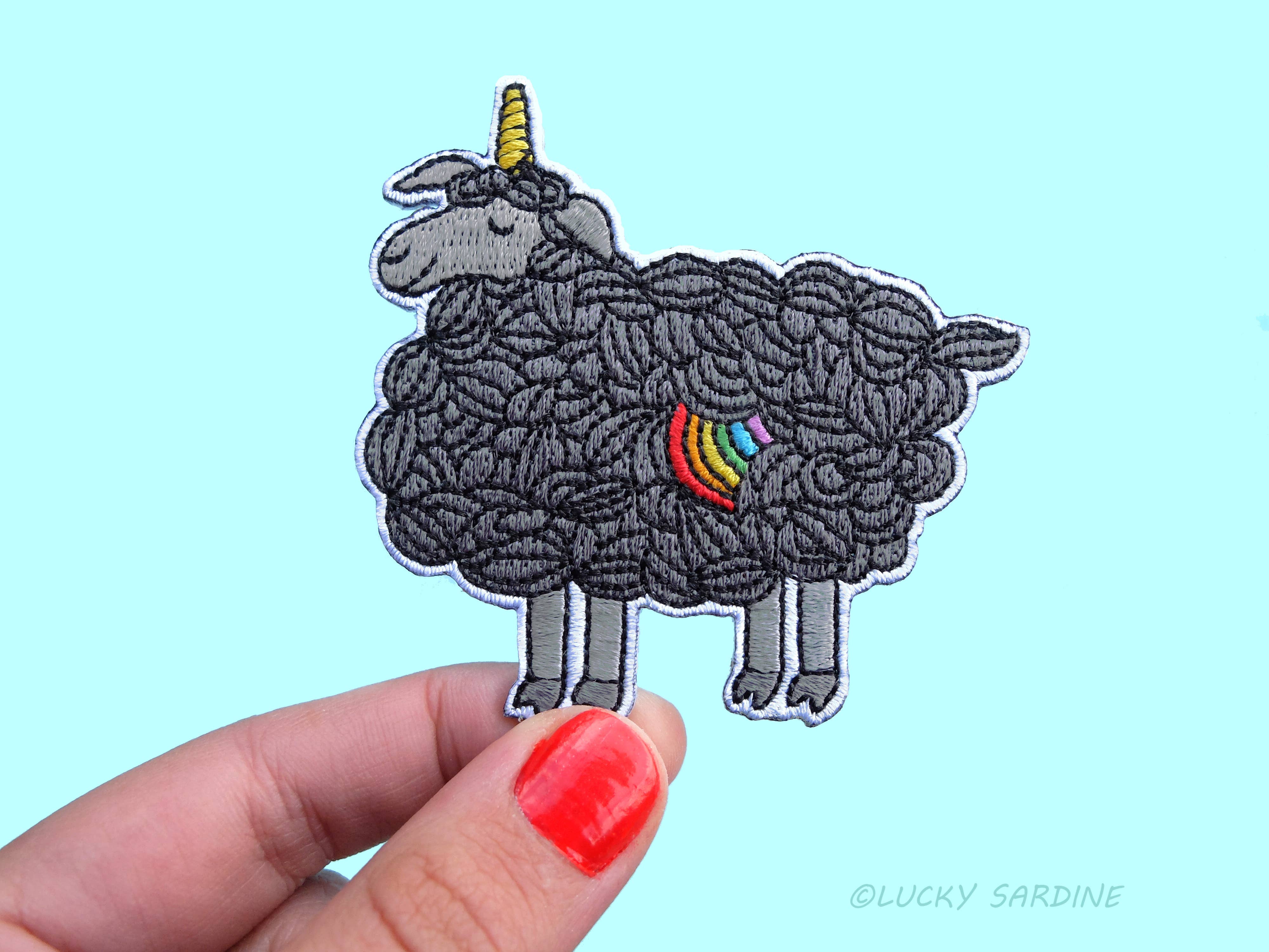 Lucky Sardine - Wholesale Patch - Black Sheep Unicorn, Rainbow Magic Embroidered Iron-On Patch5