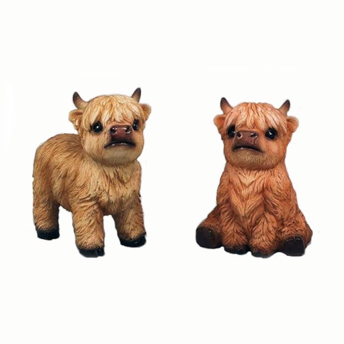 Resin Baby Highland Cow Figure - 2 assorted, 4" for wholesale by Will's Company