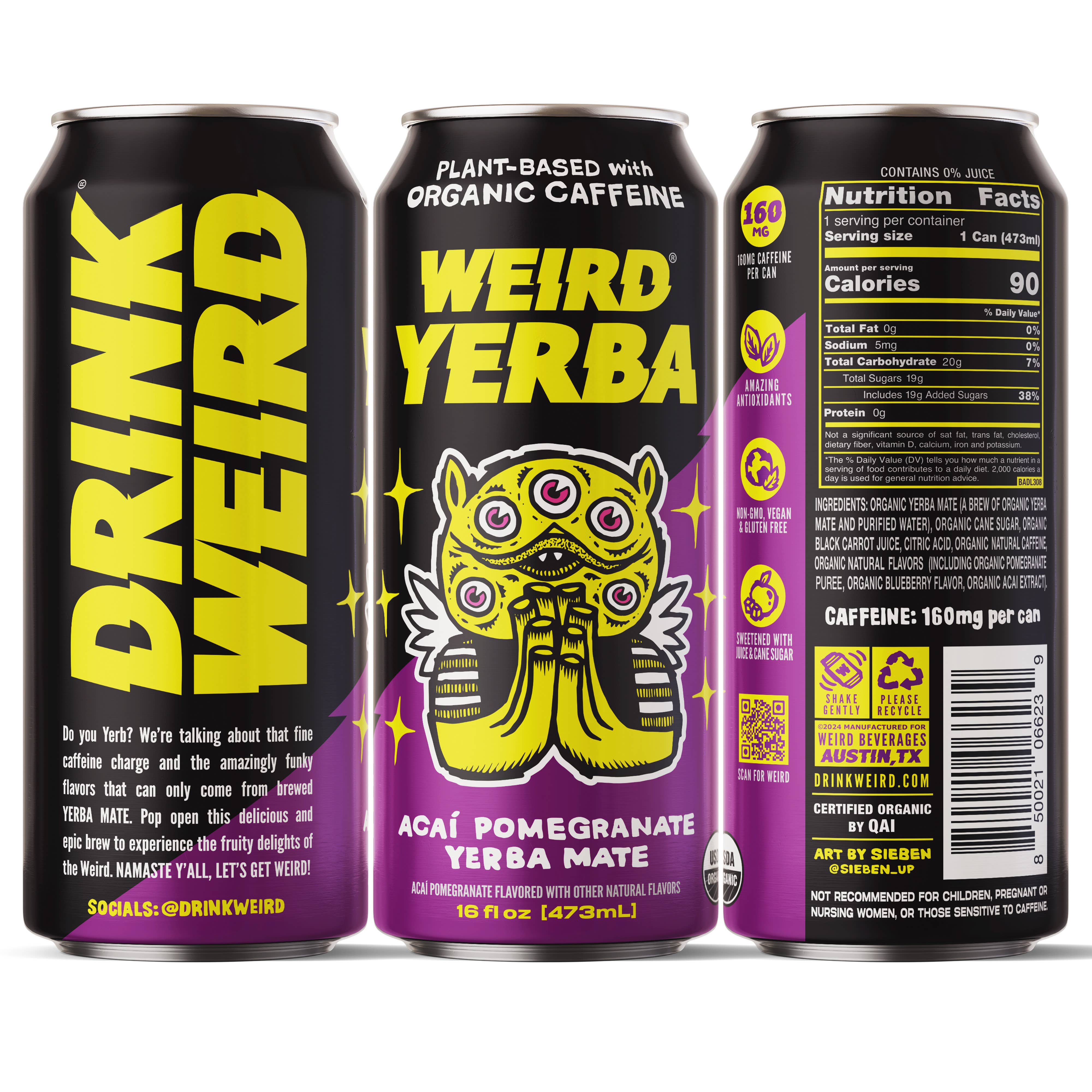 Weird Beverages - Wholesale Sports/Energy Drink - Organic Acai Pomegranate Yerba Mate 12pk of 16oz Cans6